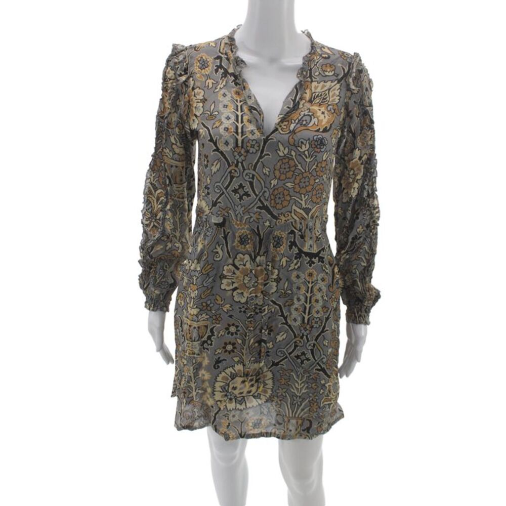 Spartina 449 Womens Gray Floral V-Neck Long Sleeve Shift Dress Mini Size 2XS